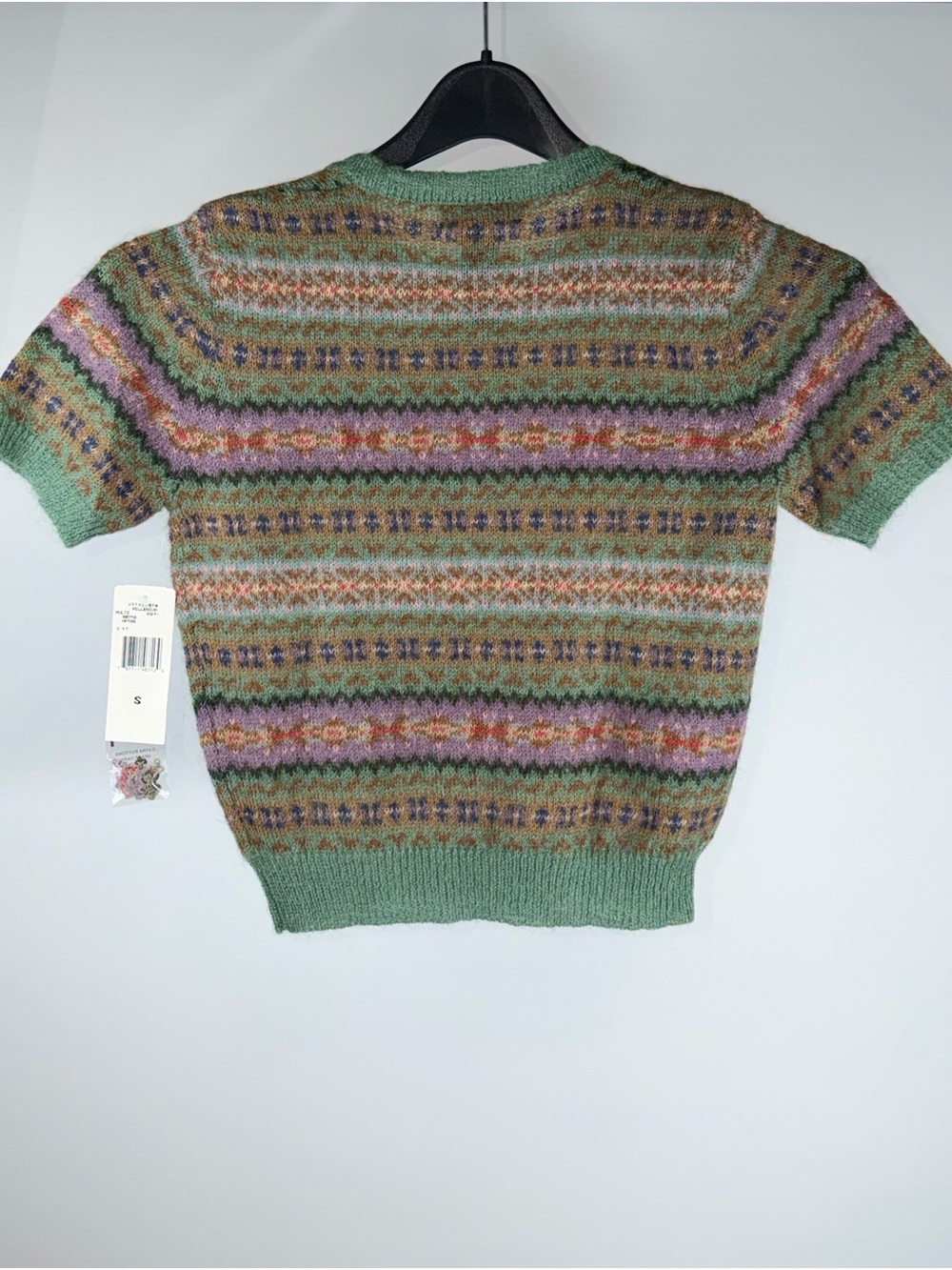 Vintage Ralph Lauren Mint Green Multicolor Fair Isle Short Sleeve Sweater - Picture 4 of 6
